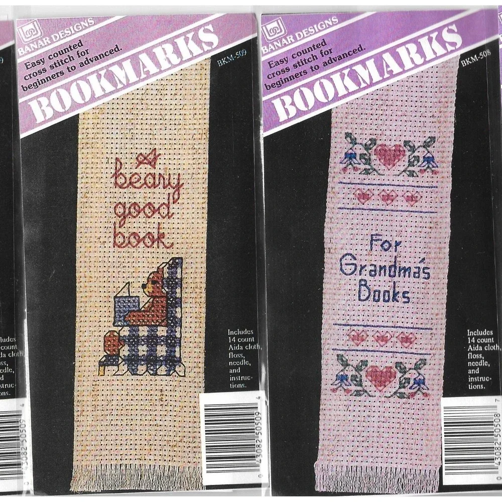 Lot of 4 Cross‎ Stitch Bookmark Kits Grandmas' Book Bear Good Book Banar Design